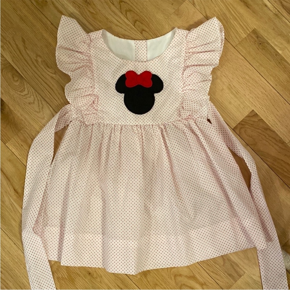 Pink Polka Dot Kids Dress with Mouse Design
